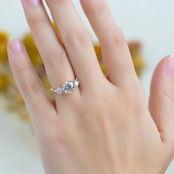 Certified 2.8 ct. t.w. Moissanite Diamond Three Stone Engagement Ring NEW - Picture 2 of 8